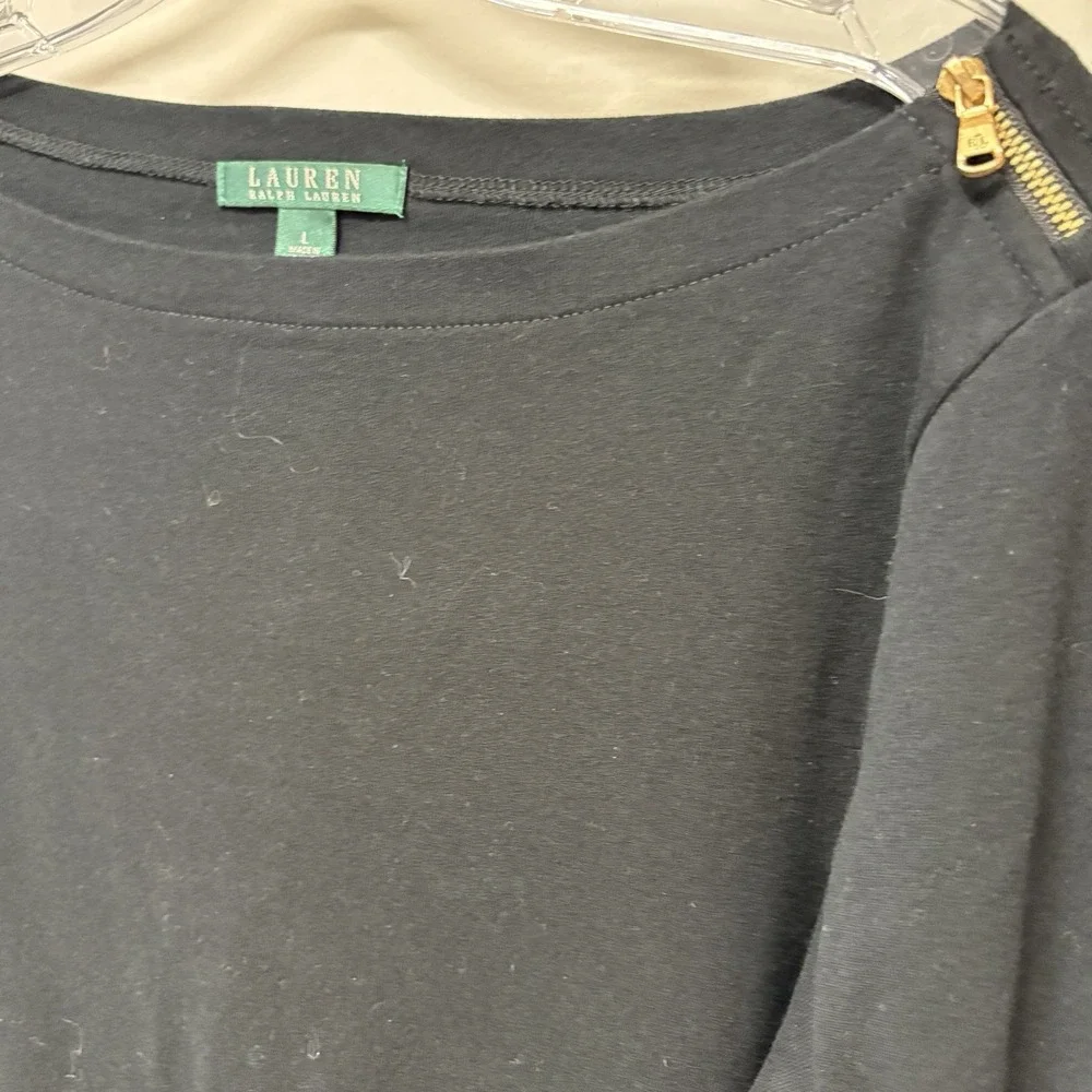 Lauren Ralph Lauren Black Boat Neck Zipper Accent Cotton Top  Size LG Nautical - Picture 6 of 6
